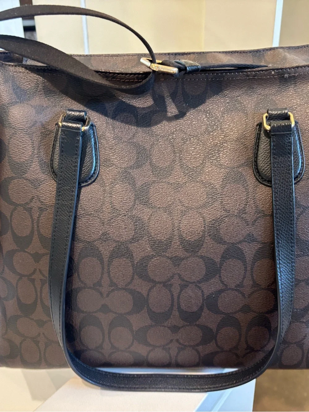 Coach Large Multi-Pocket Tote | Brown Signature Coated Canvas | Gold Hardware